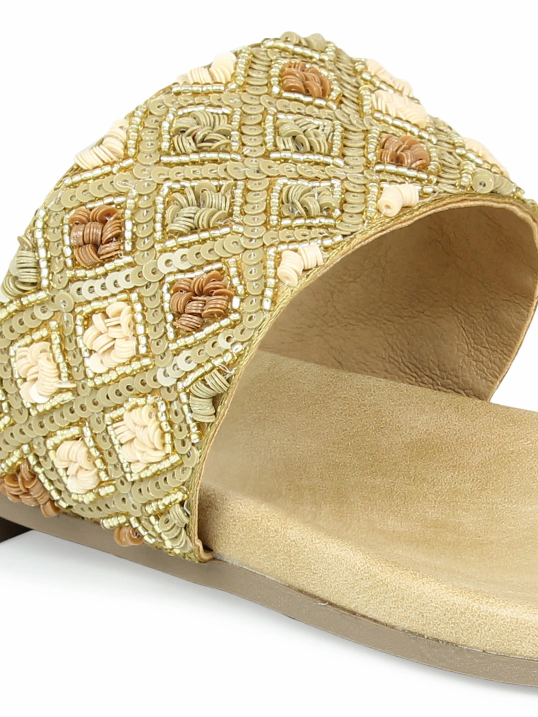 Women Beige Embellished One Toe Flats with Braided Detail Five Ten Flat Pedal Shoes