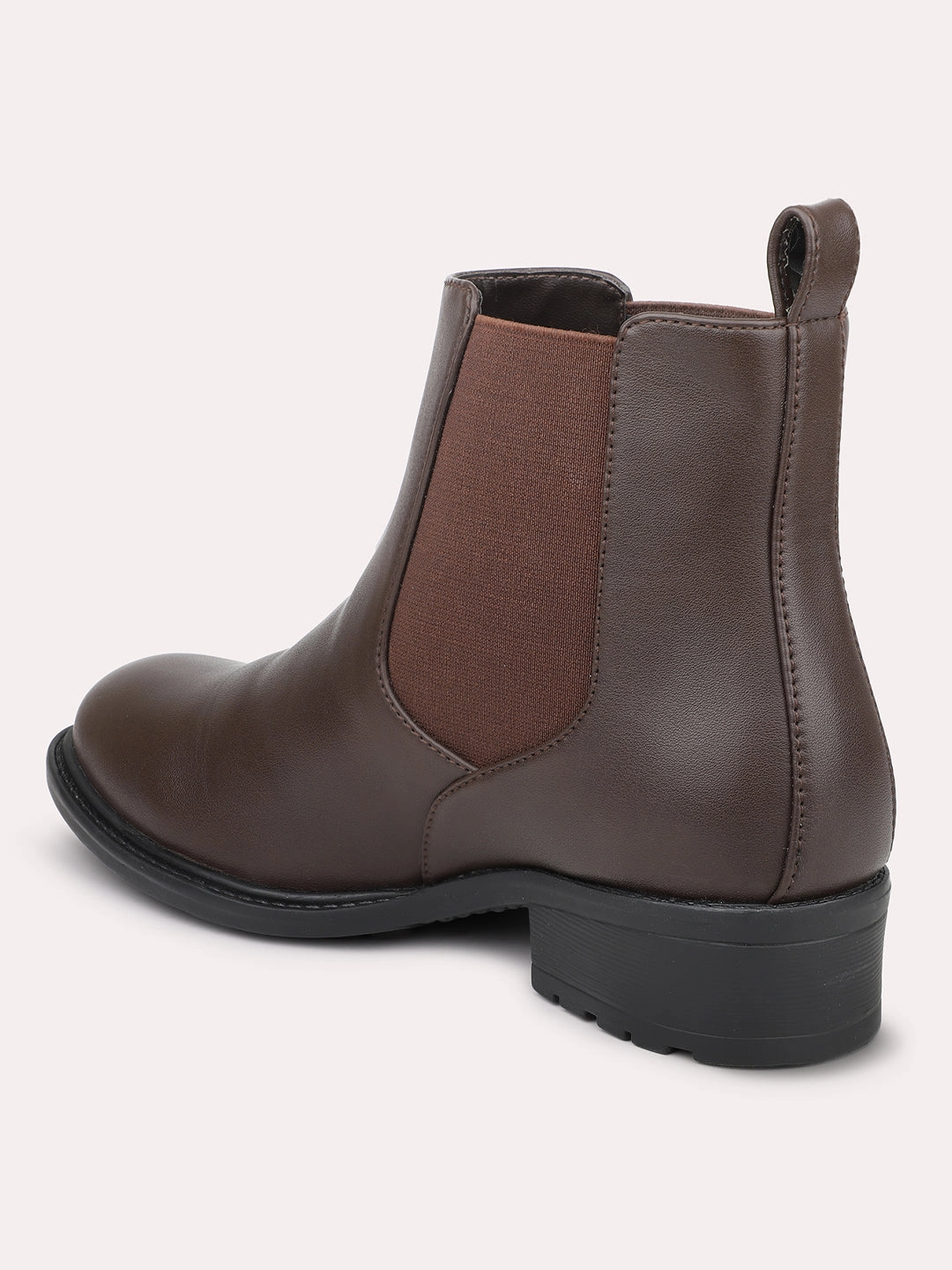 Women Brown Mid-Top Chelsea Boots Flat Satin Shoes
