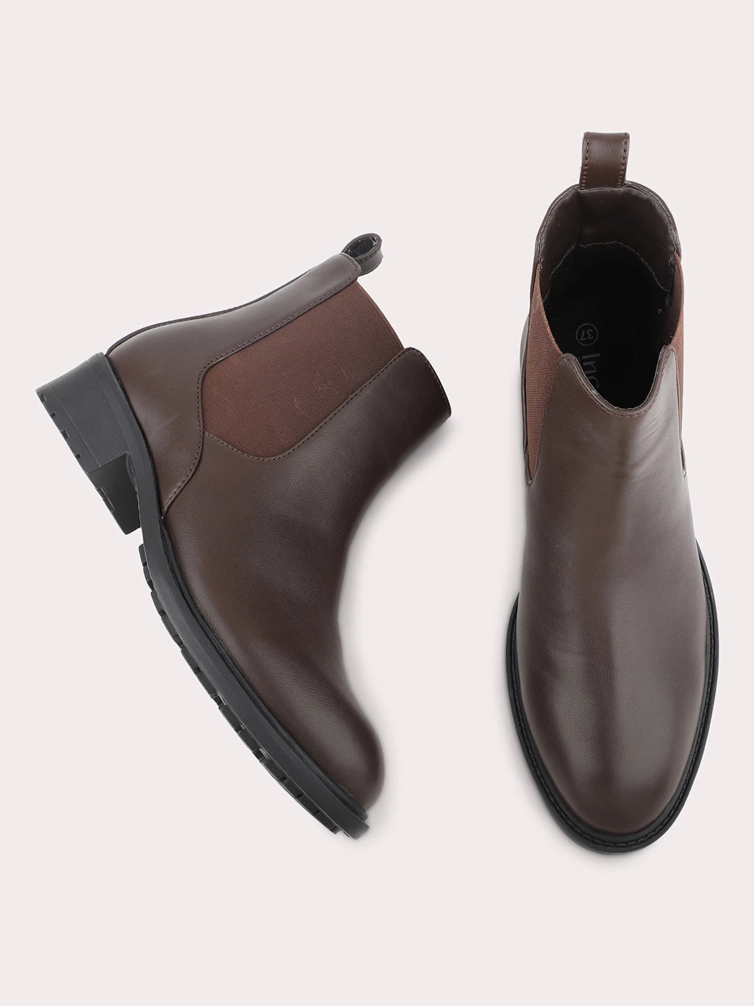 Women Brown Mid-Top Chelsea Boots China Flat Shoes