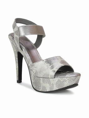 Clubbing Outfits With Flat Shoes Women Gun Metal Textured & Embellished Party Stiletto Sandals