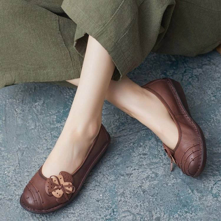 Comfortable Casual Shoe Women Retro Soft Leather Handmade Casual Flats