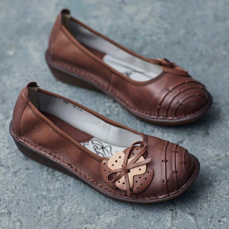 Women Retro Soft Leather Handmade Casual Flats Mochi Casual Shoes