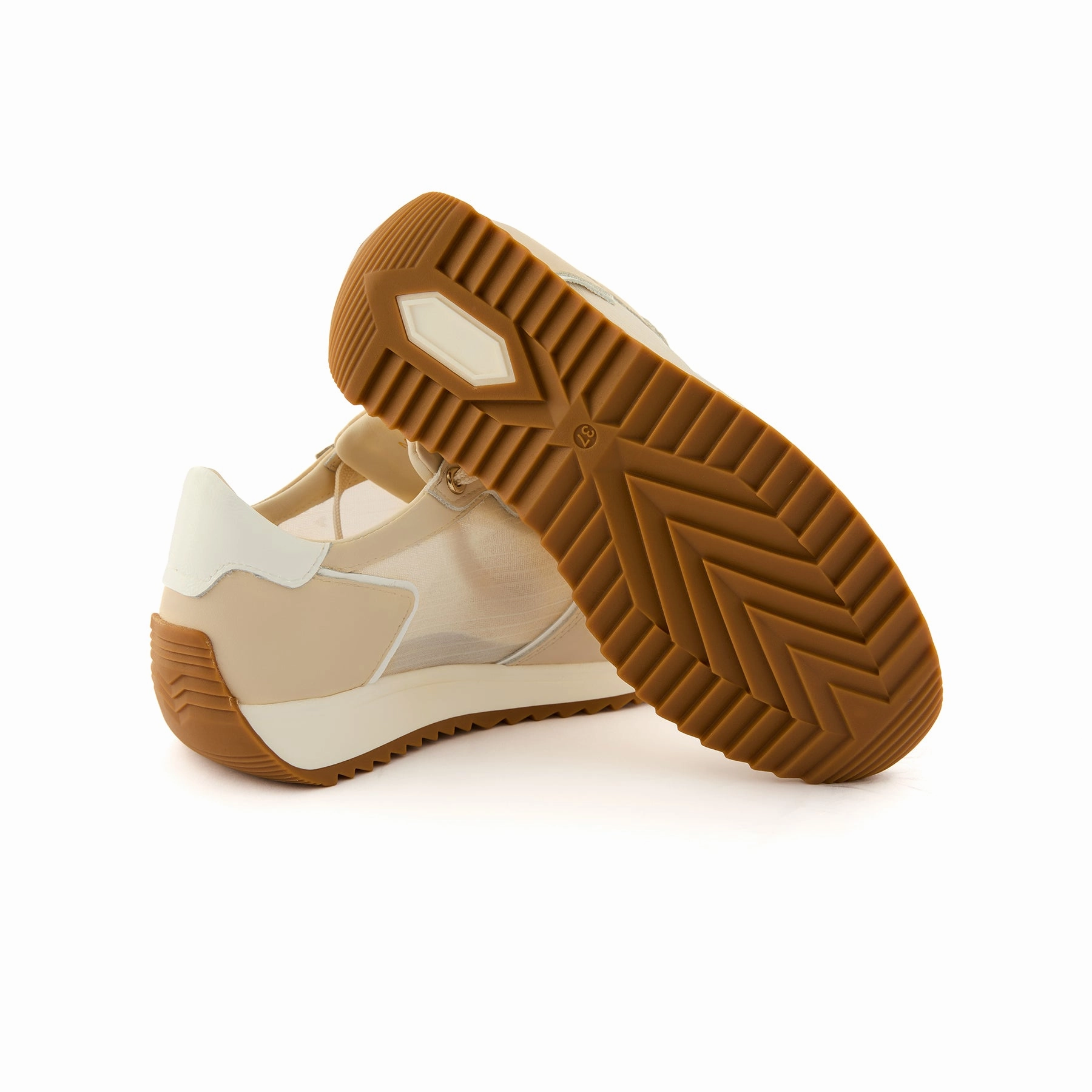 Municipal Sneakers Women's Beige Mesh-Patterned Handmade Calf Leather Sneakers W5036