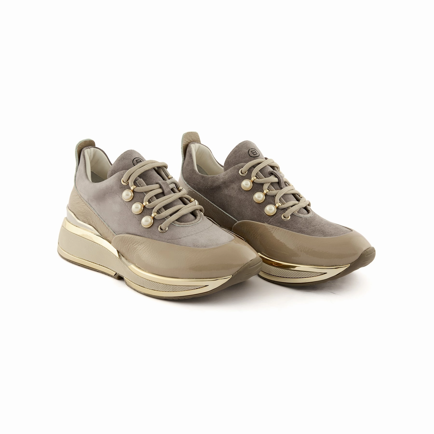 Women's Mink Patent Leather Pearl-Embellished Handmade Sneakers W5038 Wellcare Silver Sneakers