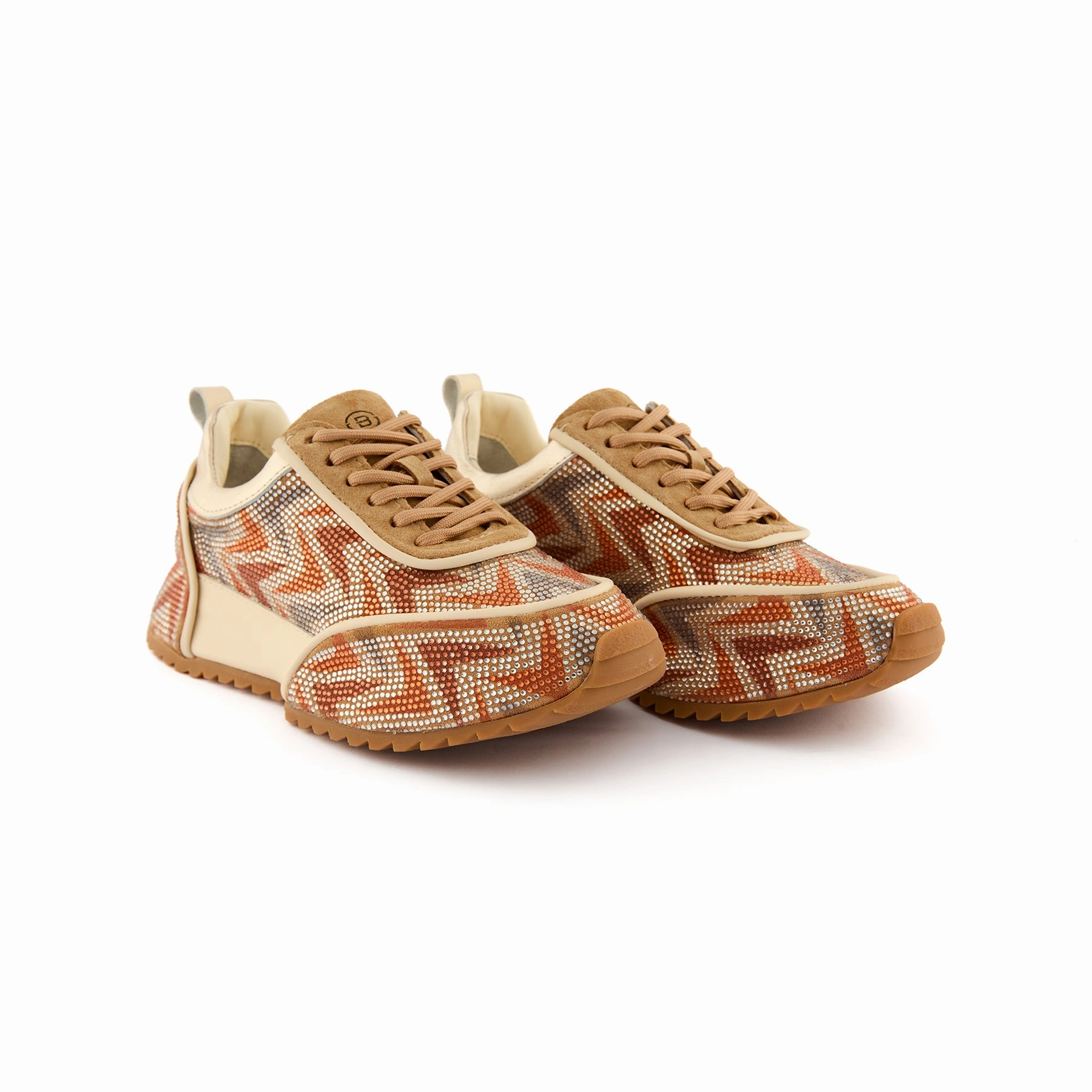 80s Sneakers Women's Orange Crystal Embellished Calf Leather Handmade Sneakers W5034