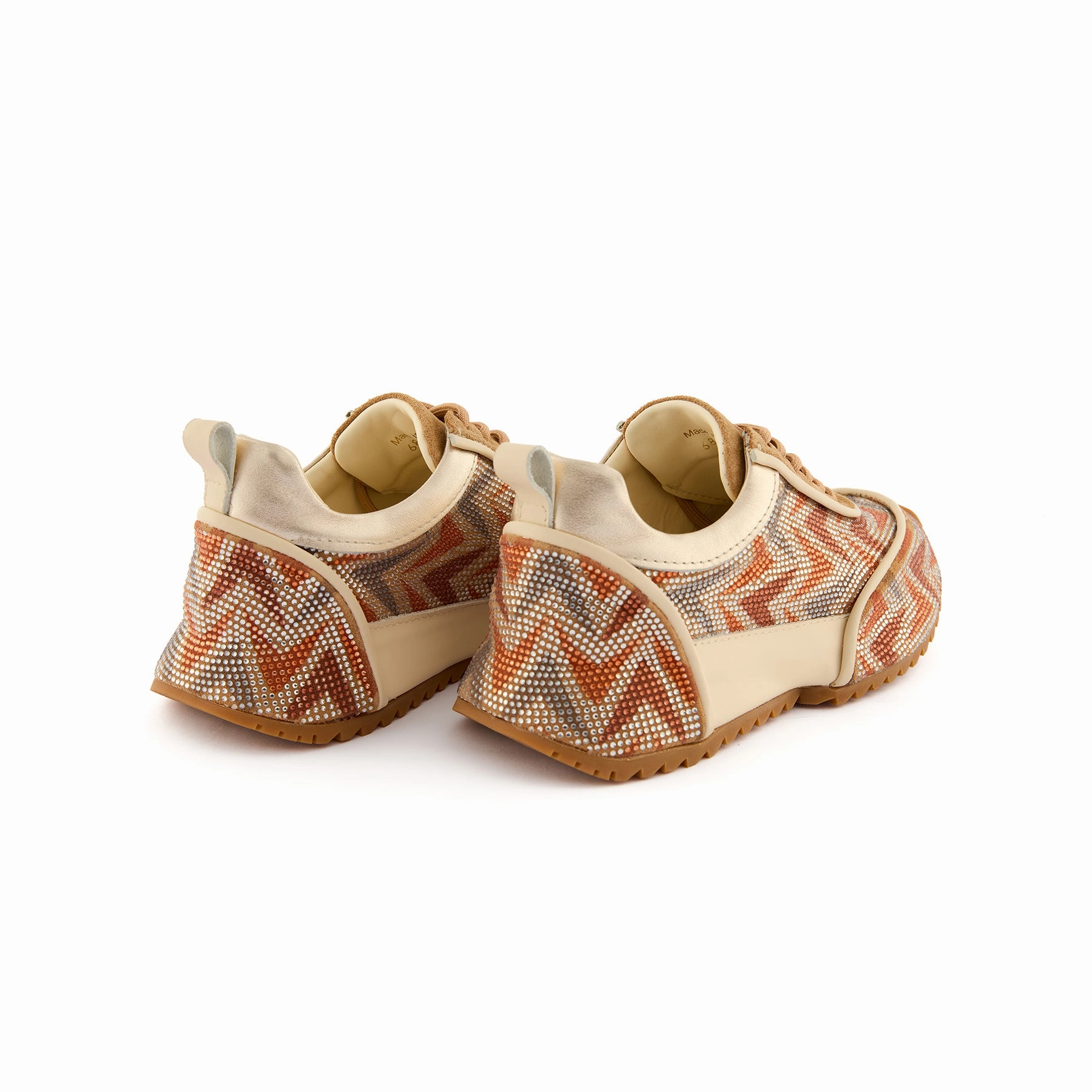 Women's Orange Crystal Embellished Calf Leather Handmade Sneakers W5034 Sneakers 7.5