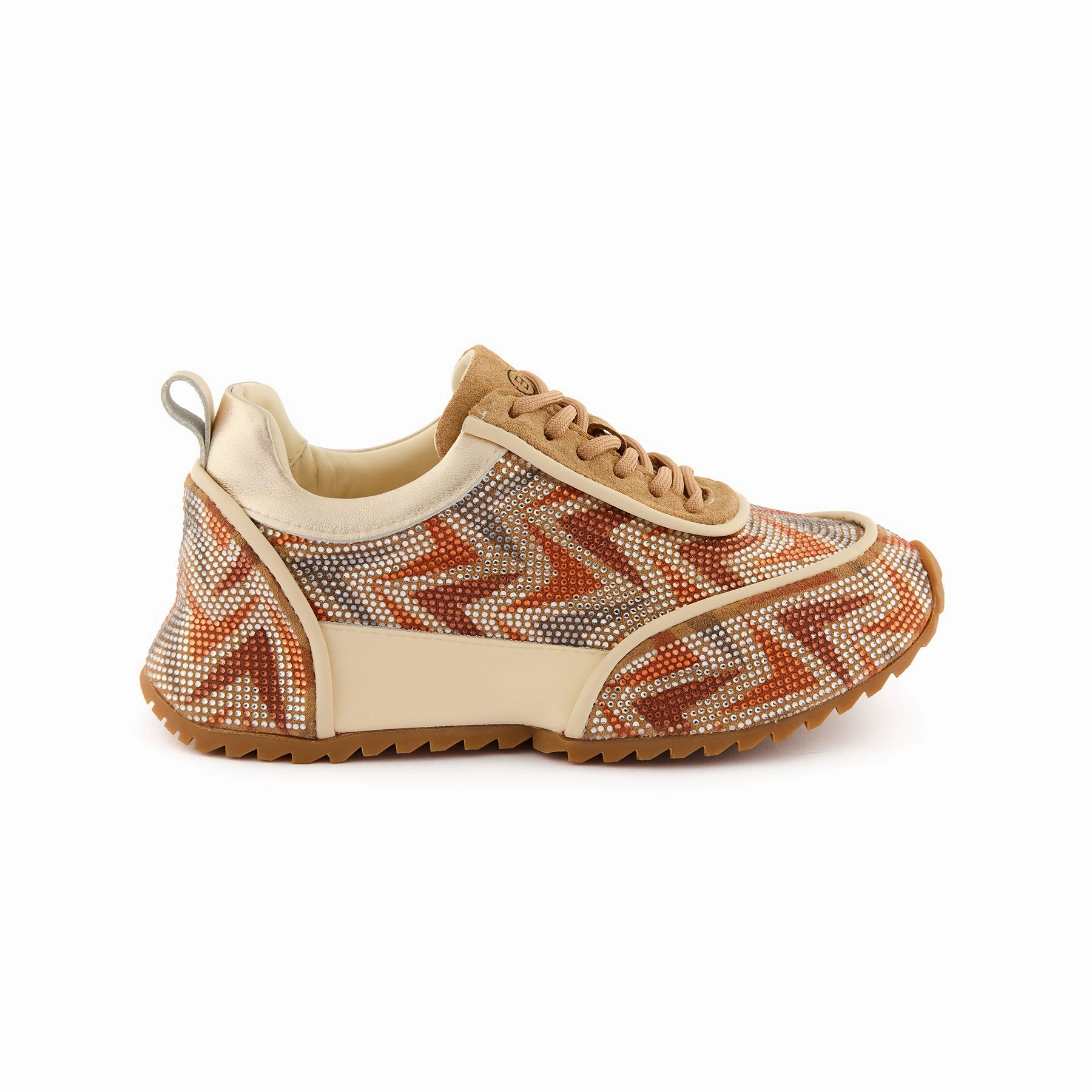 Women's Orange Crystal Embellished Calf Leather Handmade Sneakers W5034 Sneakers Size 13