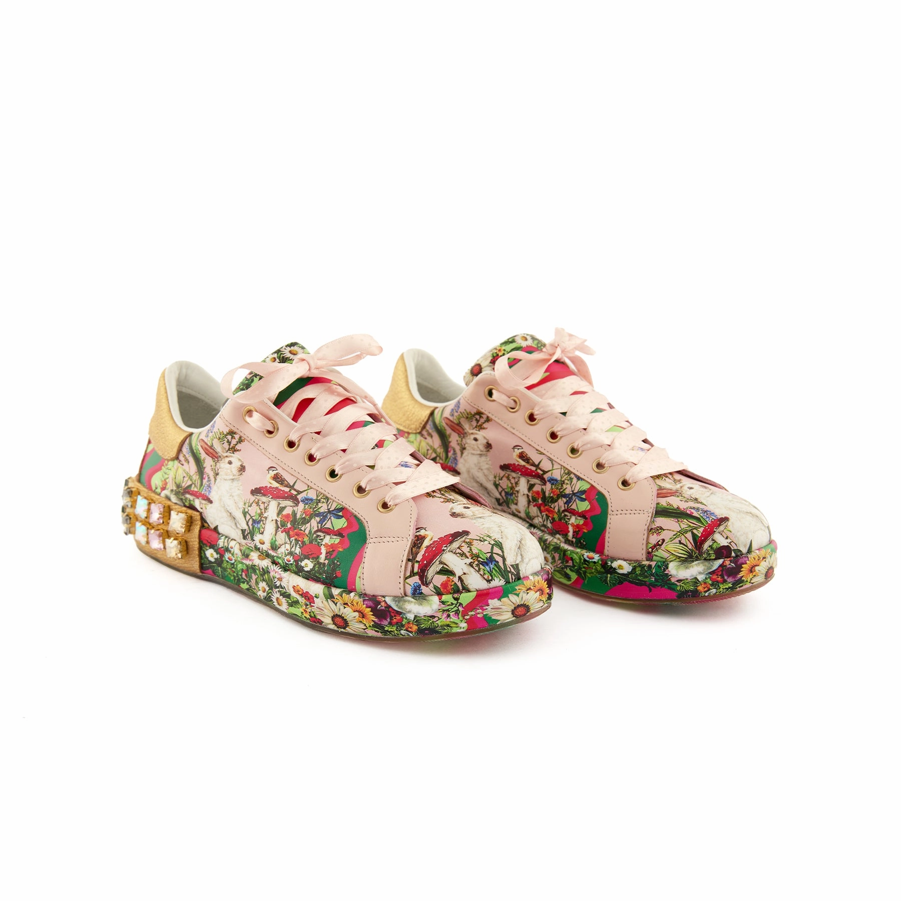 Sneakers Shoes Women's Pink Calf Leather Handmade Sneakers W5024