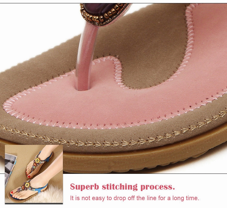 Women Sandals Summer Beach Sandals Flip Flops Women Flat Sandals Bohemian Beaded Ladies Flat Sandals Size 43 44 45