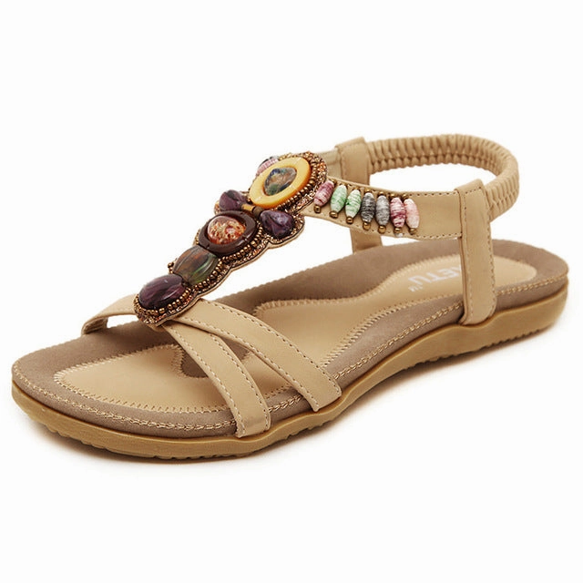 Women Sandals Summer Beach Sandals Flip Flops Women Flat Sandals Bohemian Beaded Ladies Flat Sandals Size 43 44 45 Chic Flat Shoes