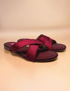 Maroon | Flat Slippers for women Flat Base Shoes