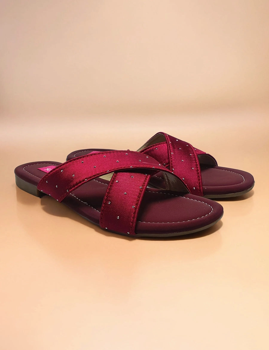 Maroon | Flat Slippers for women Most Comfortable Flat Wedding Shoes
