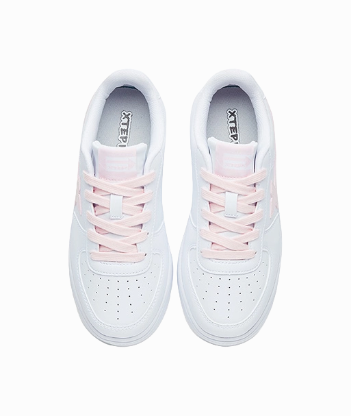 Jordan Retro Mid Casual Shoes XTEP Air Force 1 Abrasion Resistant Breathable Slip Resistant Low top Kids' Skateboarding Shoes White Pink Teenagers
