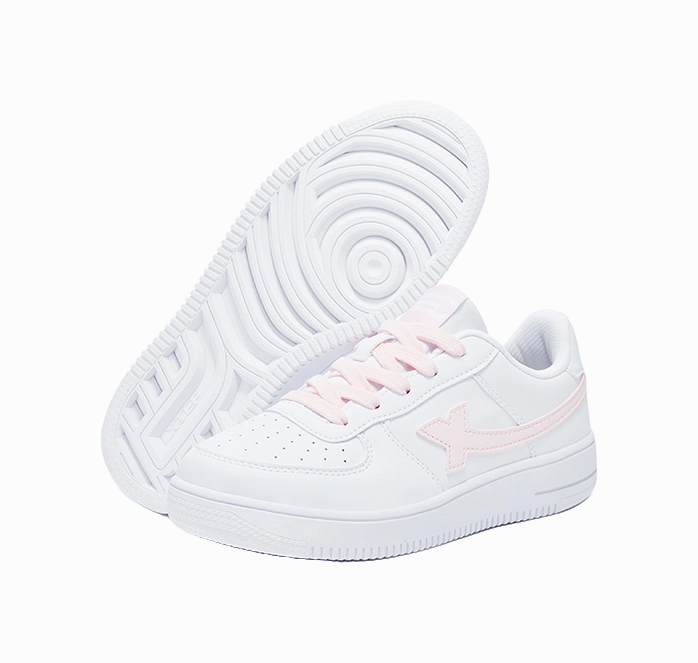 Rider Future Vintage Casual Shoes XTEP Air Force 1 Abrasion Resistant Breathable Slip Resistant Low top Kids' Skateboarding Shoes White Pink Teenagers