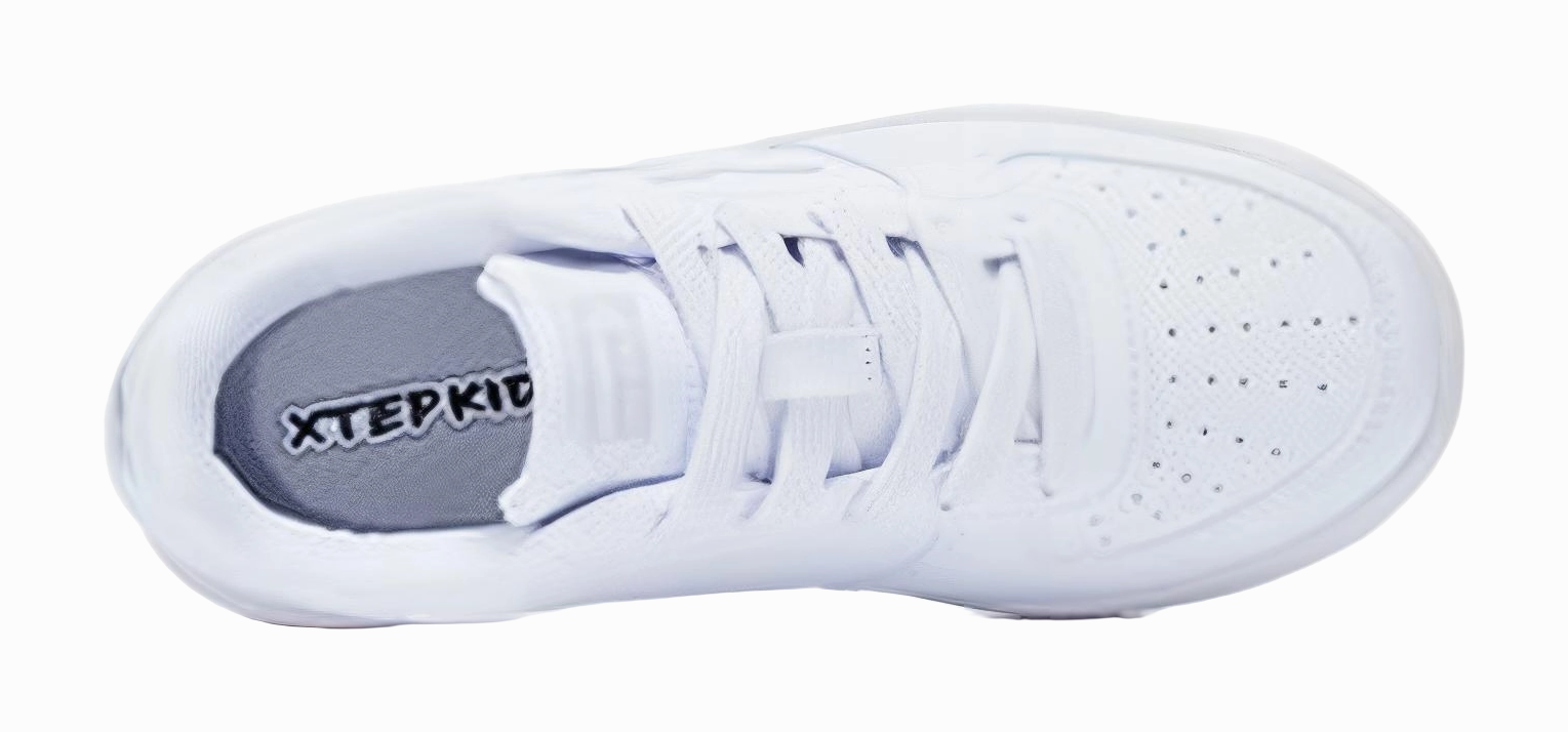 XTEP Air Force 1 Cushioning Abrasion Resistant Breathable Low top Kids' Skateboarding Shoes White Silver Teenagers Casual Shoes Cow Leather