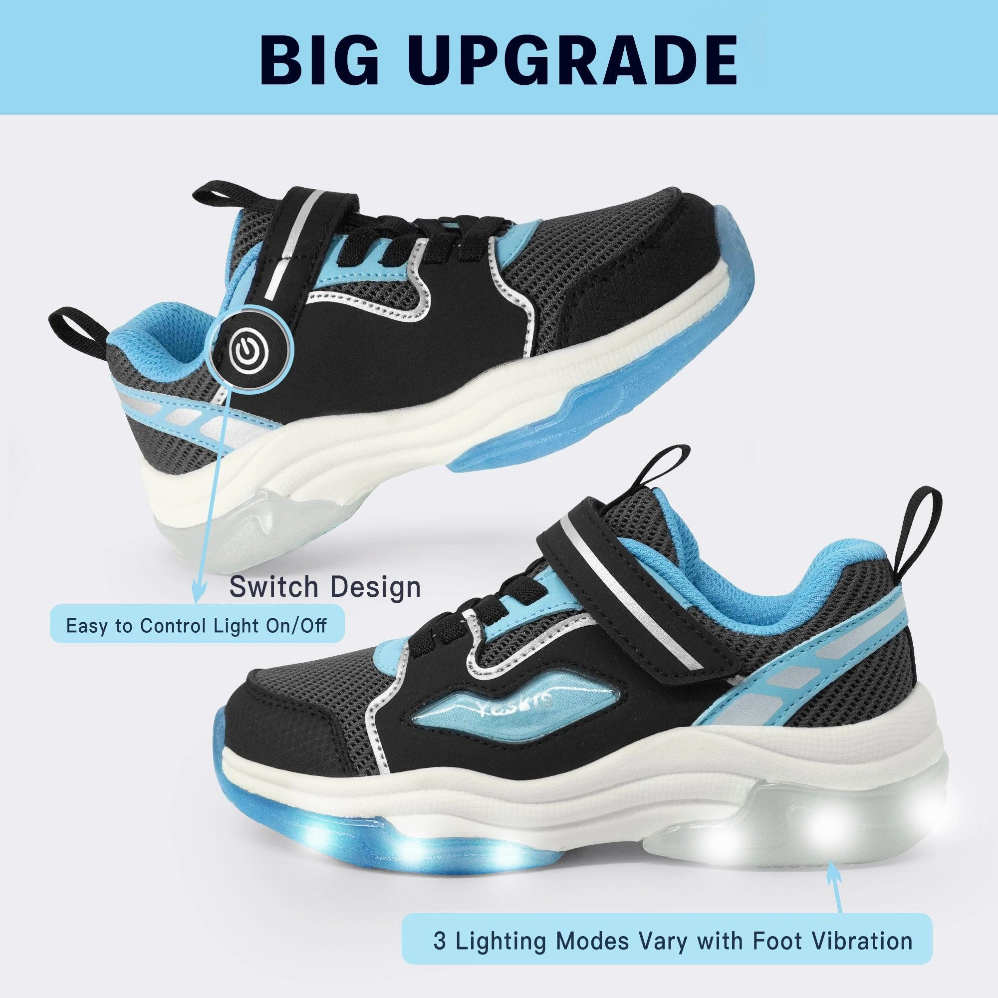 Sneakers Tabi YESKIS FutuVibe Light Up Boys Sneakers for Kids Black/Light Blue